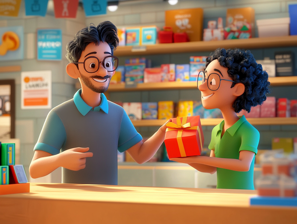 Man returning a gift in a store.